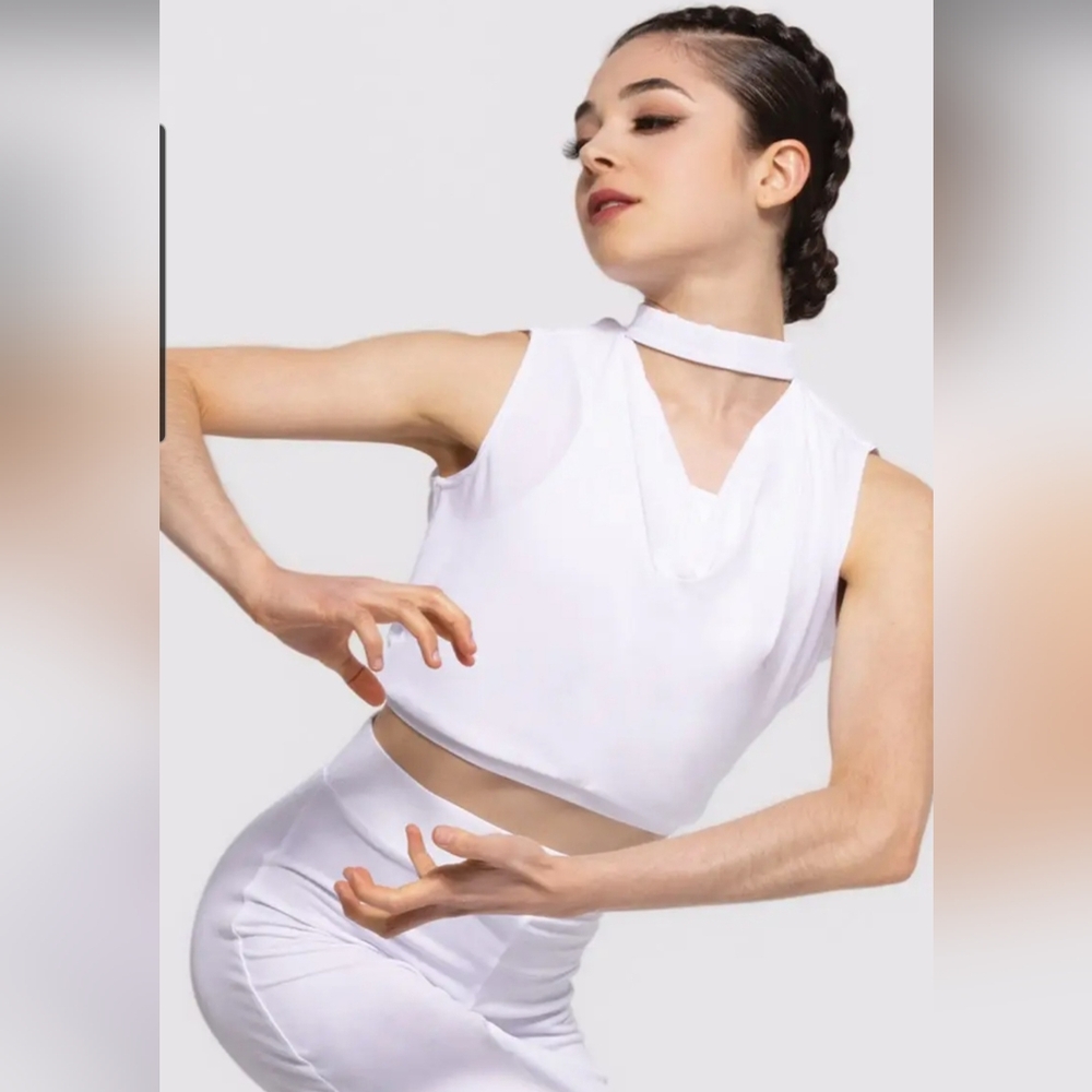 Weissman Matte Jersey Cowl Crop Top Small Adult White color Excellent Conditions